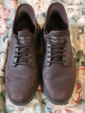 Skechers Men’s Dark Brown Leather Slip-On Lace Casual Shoes
